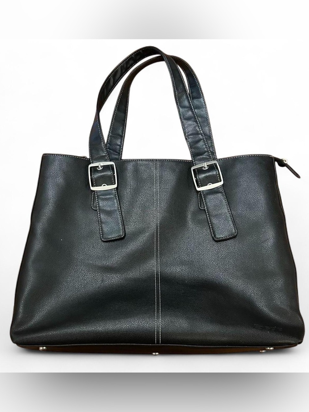 Classic Black Tote Bag with Buckle Straps